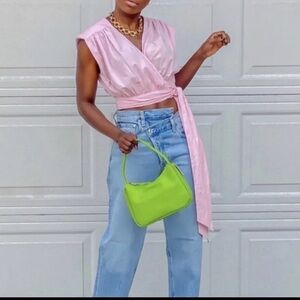 Zara Front Tie Poplin pink Pleated Top‎ Size Large Swifty Feminine Valentines